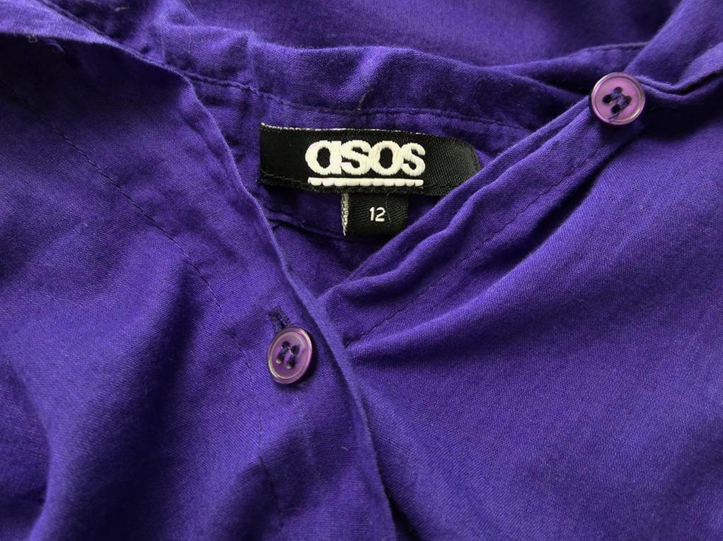 ASOS Rozmiar 12 (40) Kolor Fioletowy Kołnierz Tunika Zapinana Bluzka Krótki rękaw Materiał Bawełna 100%