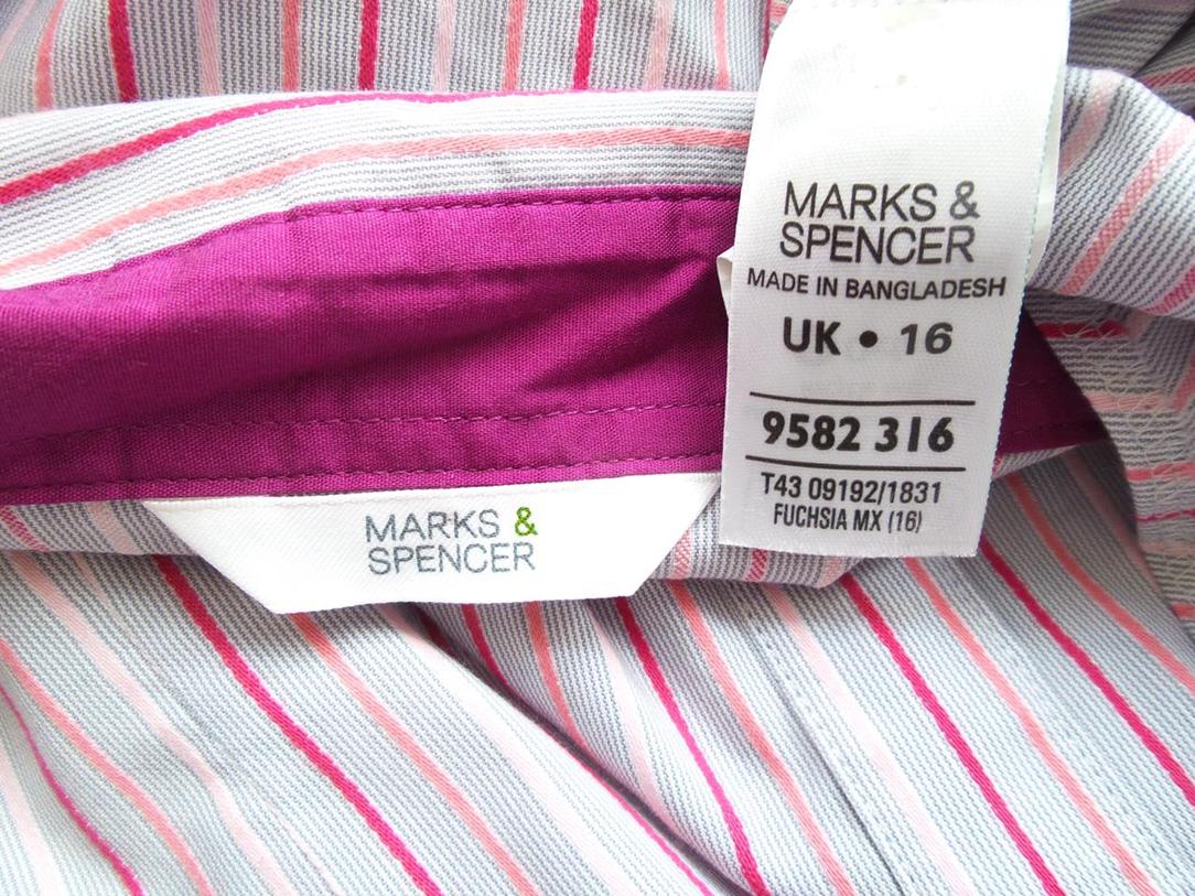 Marks&spencer Rozmiar 16 (44) Kolor Różowy Pasy Kołnierz Koszula Zapinana Bluzka Długi rękaw