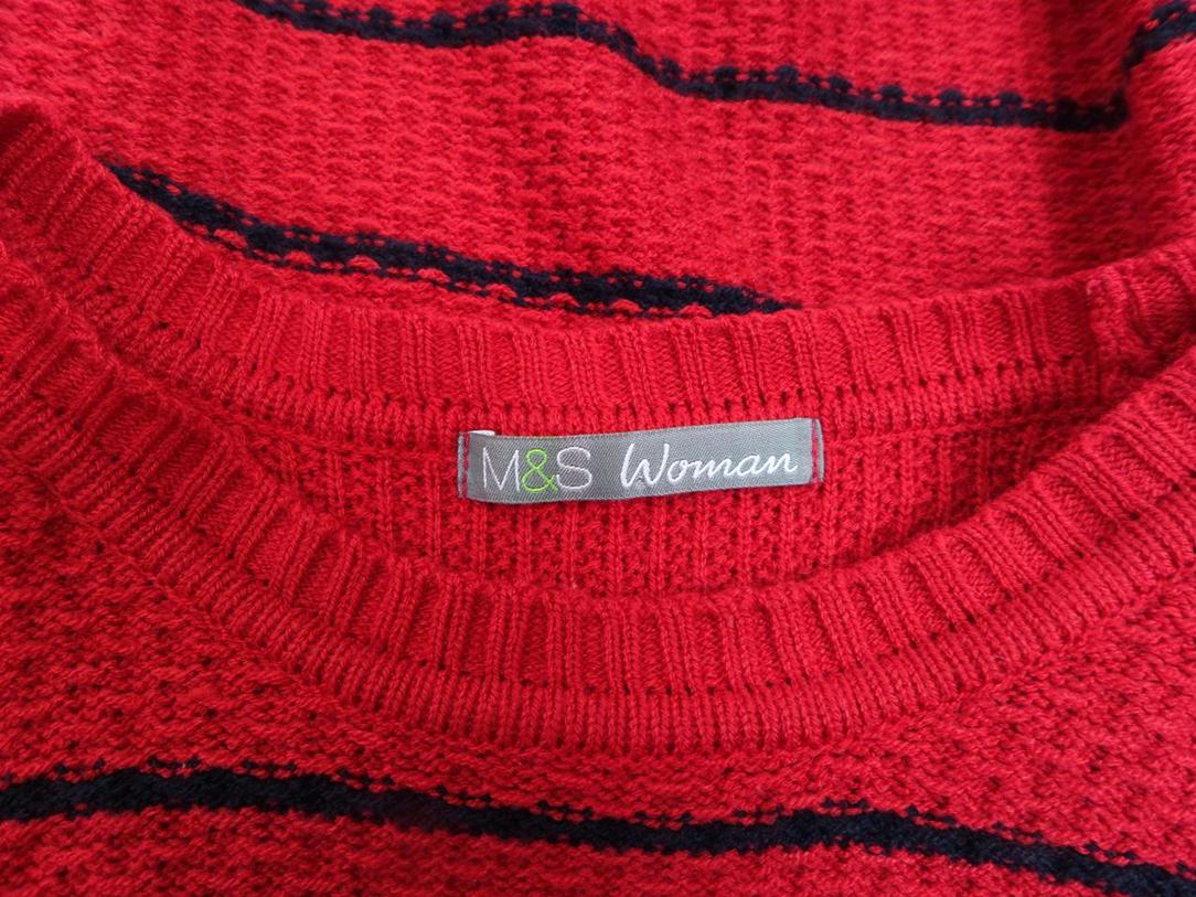 Marks&spencer Rozmiar 40 Kolor Czerwony Pasy Crew Neck Sweter Długi rękaw Gruba dzianina