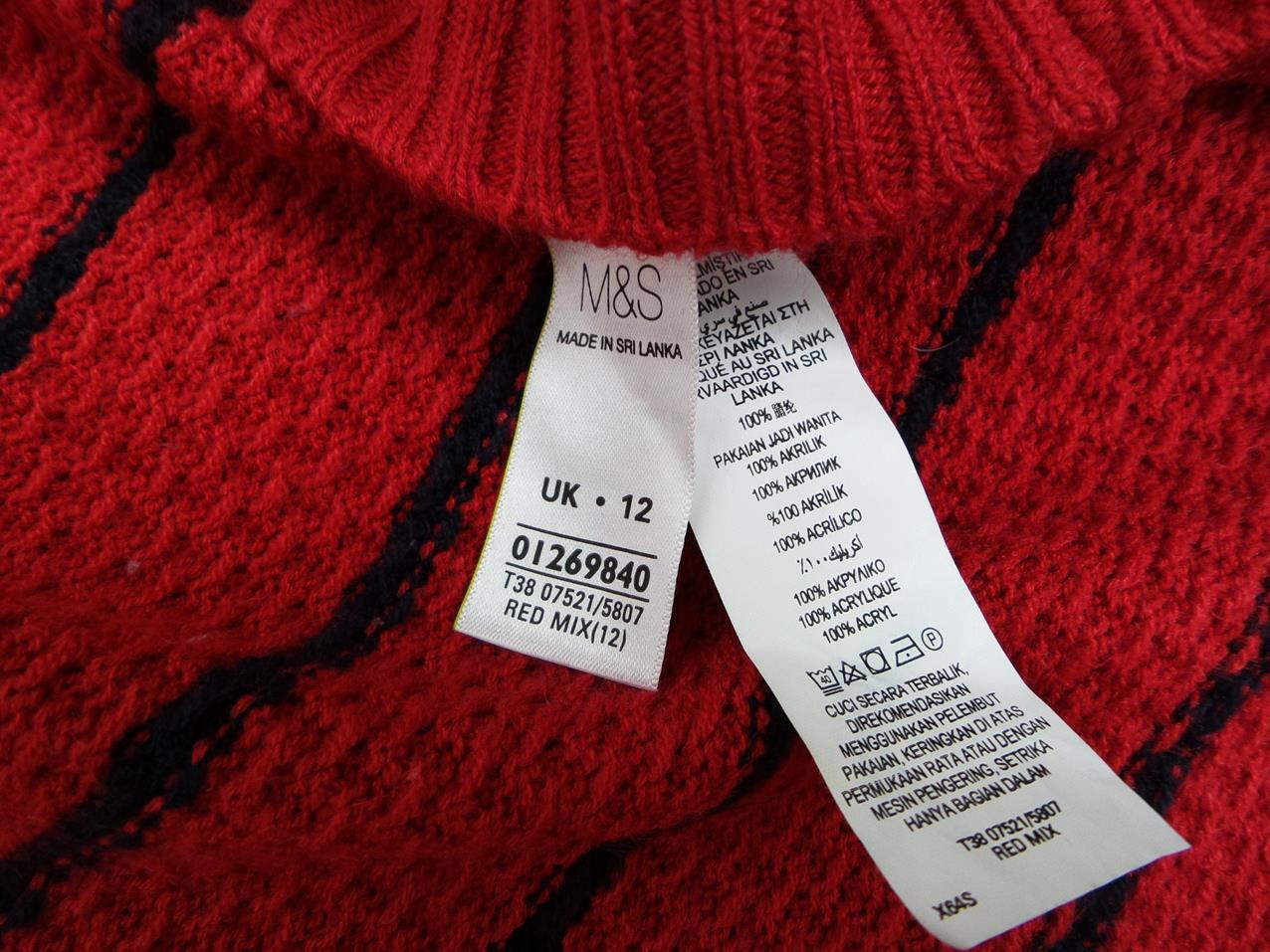 Marks&spencer Rozmiar 40 Kolor Czerwony Pasy Crew Neck Sweter Długi rękaw Gruba dzianina