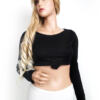 Missguided Rozmiar 38 (10) Kolor Czarny W łódkę Bluzka Crop Top Długi rękaw