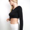 Missguided Rozmiar 38 (10) Kolor Czarny W łódkę Bluzka Crop Top Długi rękaw