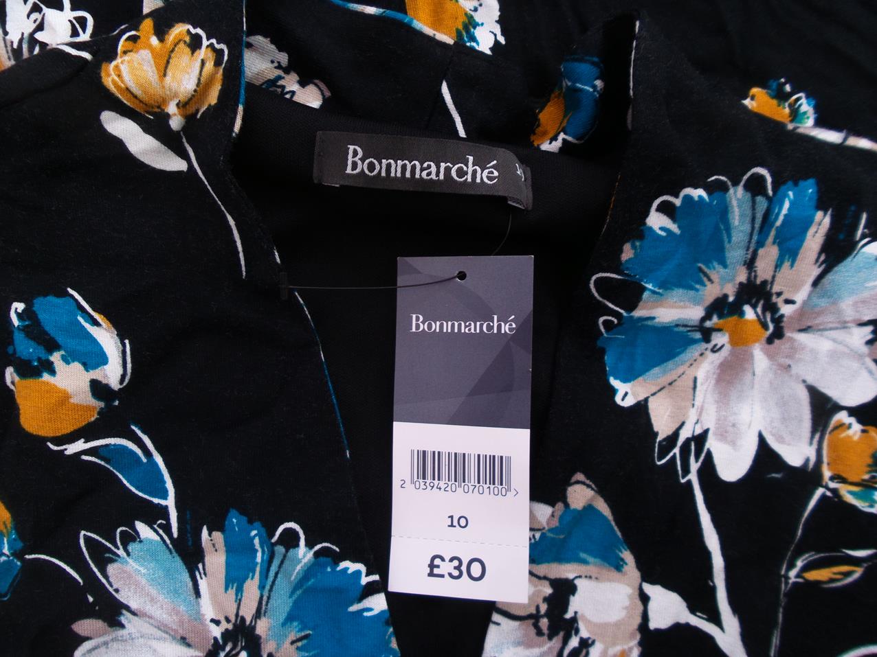 BONMARCHE Rozmiar 10 (38) Kolor Czarny W serek Sukienka Ołówkowa Rękaw 3/4 Midi Materiał Wiskoza