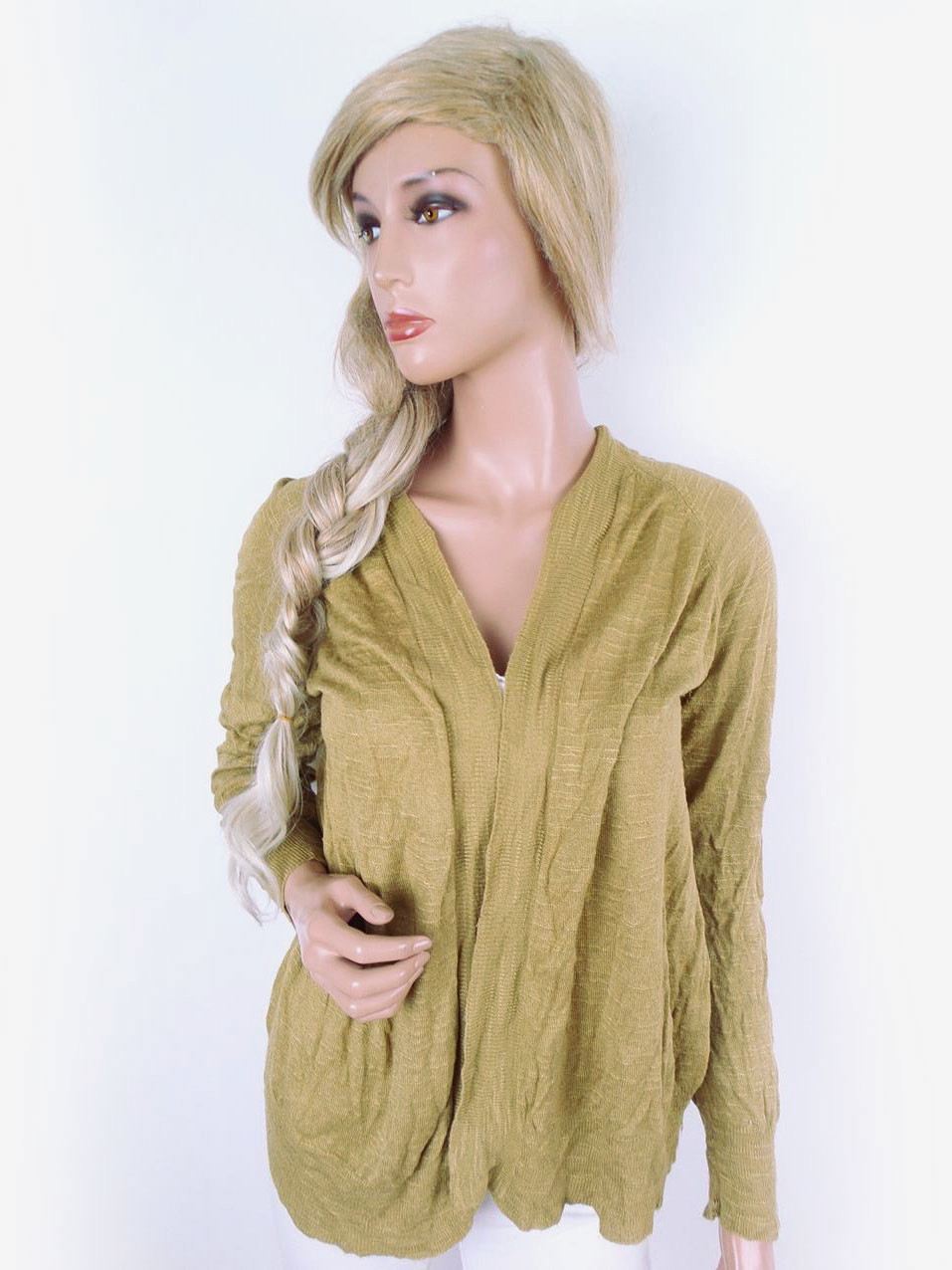 Indiska Rozmiar XL Kolor Khaki W serek Otwarty Kardigan Długi rękaw Materiał Rayon Cienka dzianina