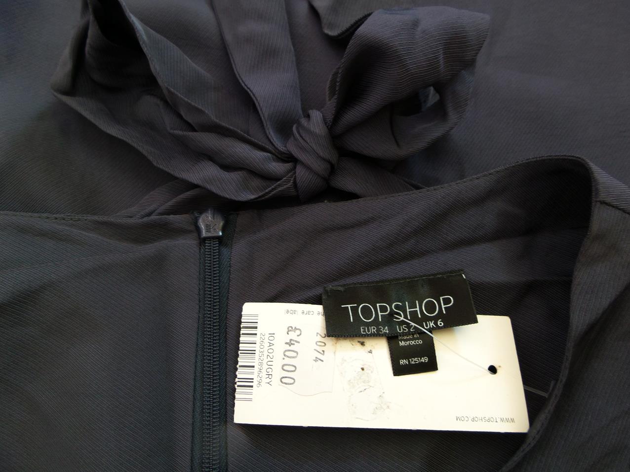 Topshop Rozmiar 34 Kolor Fioletowy Kwadratowy dekolt Sukienka A-Line Krótki rękaw Do Kolan Materiał Wiskoza