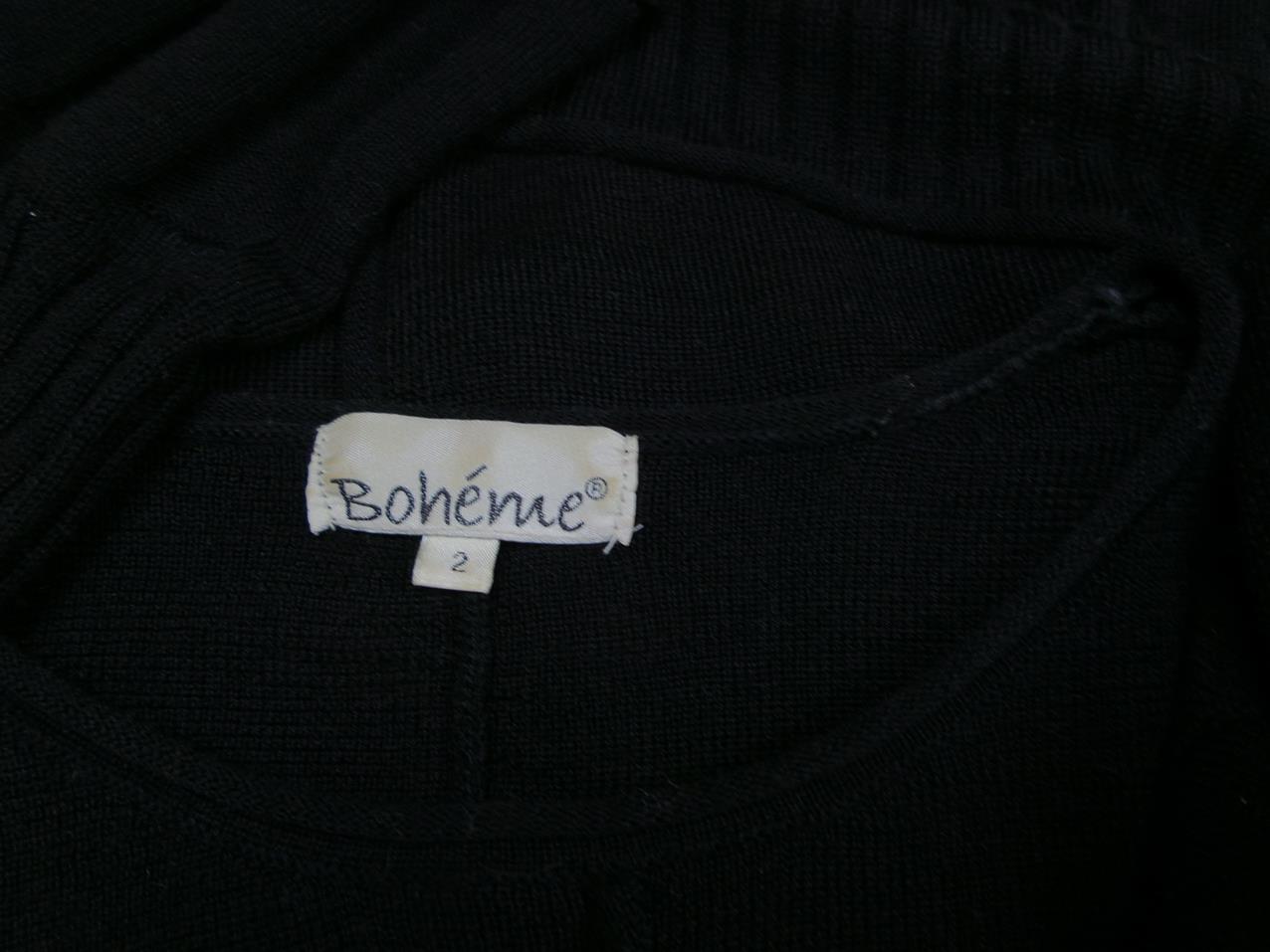 BOHEME Rozmiar 2 Kolor Czarny Crew Neck Tunika Bluzka Dzianina Długi rękaw Materiał Wełna