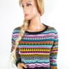 Divided Rozmiar 38 Fair Isle W łódkę Bluzka Crop Top Długi rękaw Materiał Bawełna