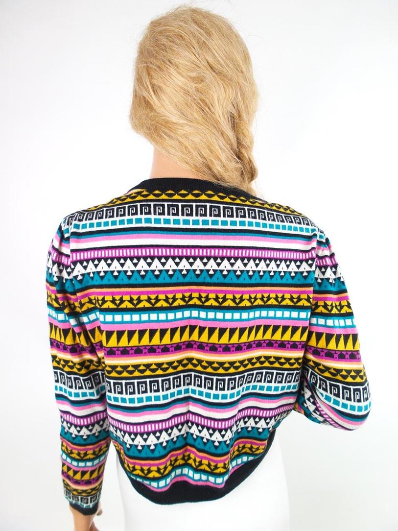 Divided Rozmiar 38 Fair Isle W łódkę Bluzka Crop Top Długi rękaw Materiał Bawełna