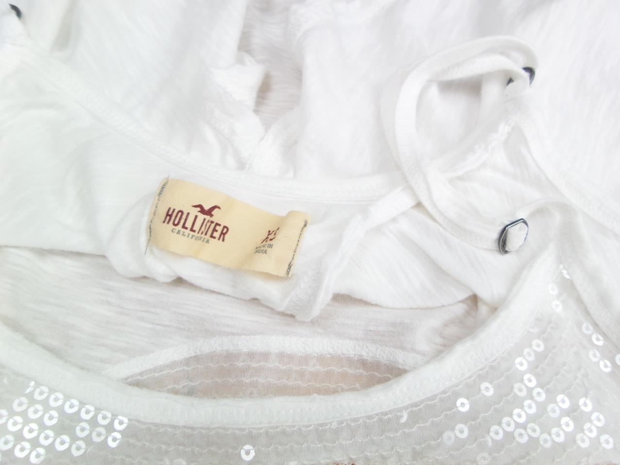 Hollister Rozmiar XS Kolor Biały Okrągły dekolt Bluzka Bezrękawnik Materiał Bawełna