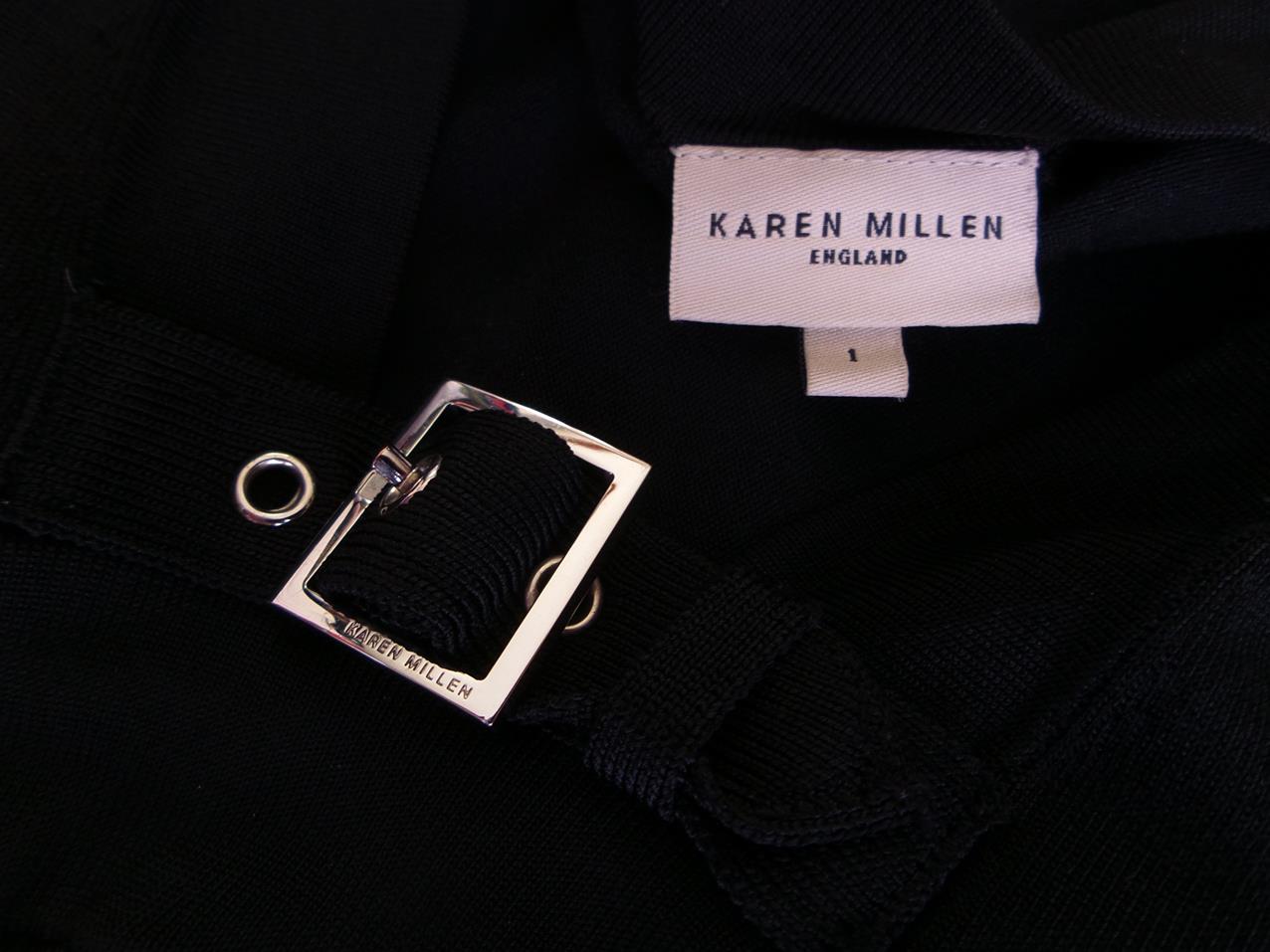 Karen MILLEN Rozmiar 1 Kolor Czarny W serek Sukienka Mini Krótki rękaw Krótka Materiał Wiskoza