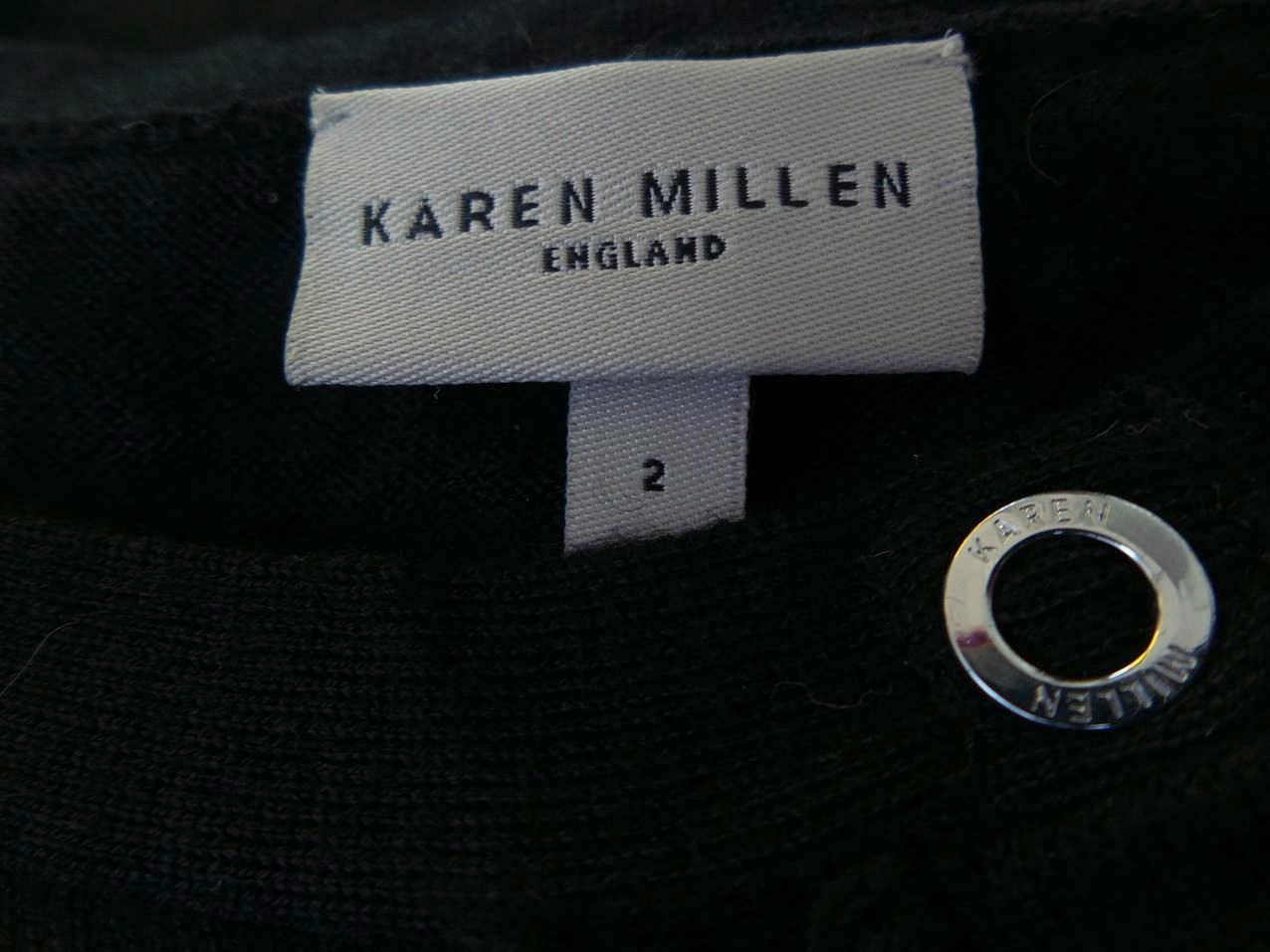 Karen MILLEN Rozmiar 2 Kolor Czarny Dekolt U Tunika Zapinana Bluzka Bezrękawnik Materiał Wełna