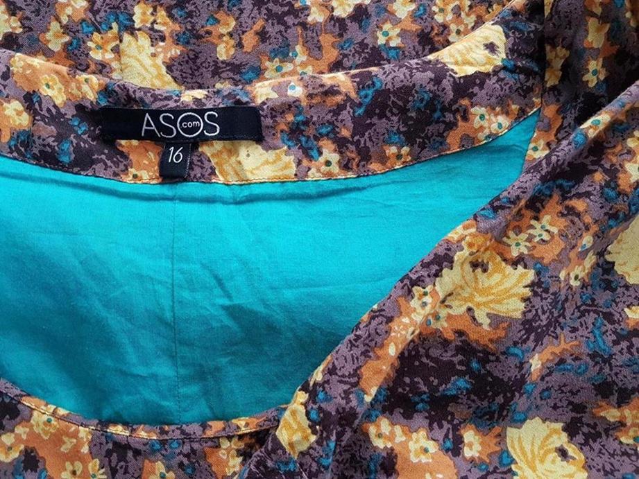 ASOS Rozmiar 16 (44) Kolor Brązowy Okrągły dekolt Sukienka Prostokątna Krótki rękaw Do Kolan Materiał Wiskoza 100%