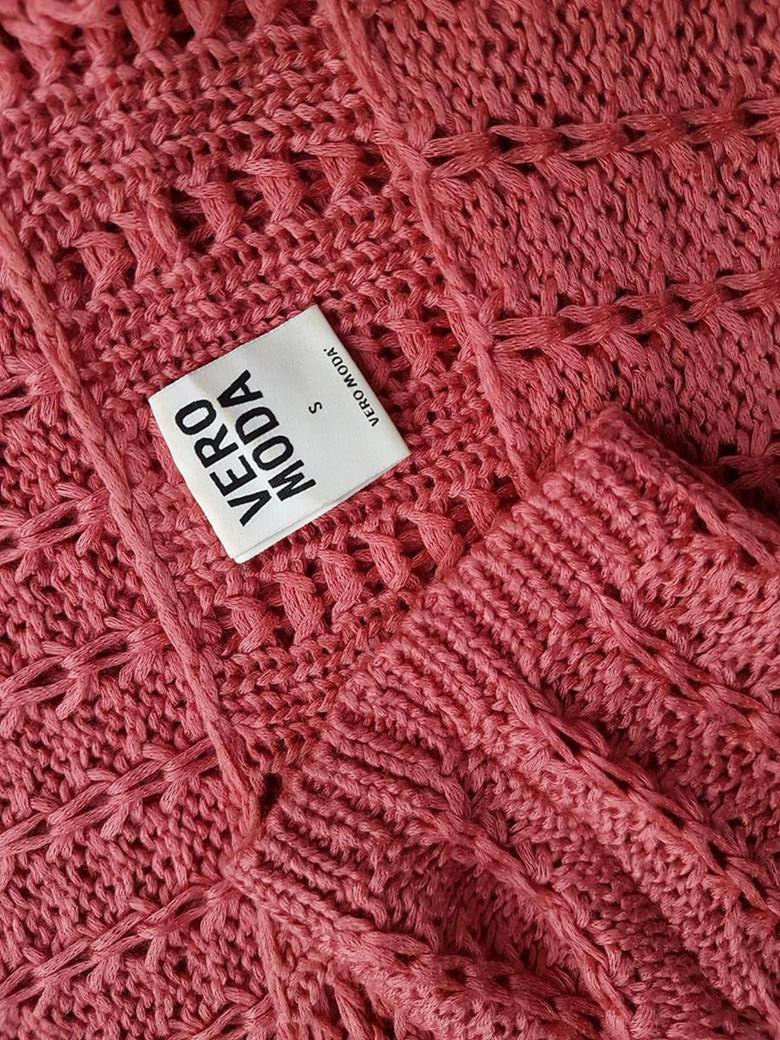 Vero moda Rozmiar S Kolor Różowy W łódkę Sweter Rękaw 3/4 Dzianina waflowa