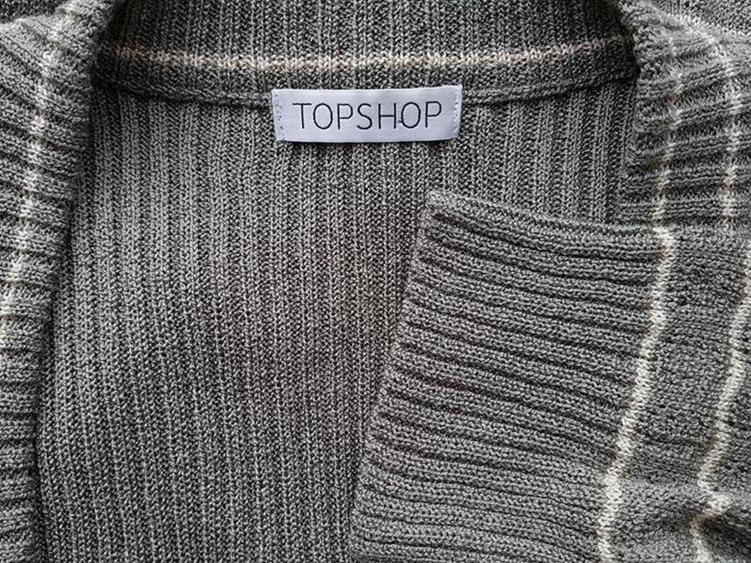 Topshop Rozmiar 42 Kolor Beżowy W serek Kardigan Wiązany Rękaw 3/4 Materiał Akryl Cienka dzianina