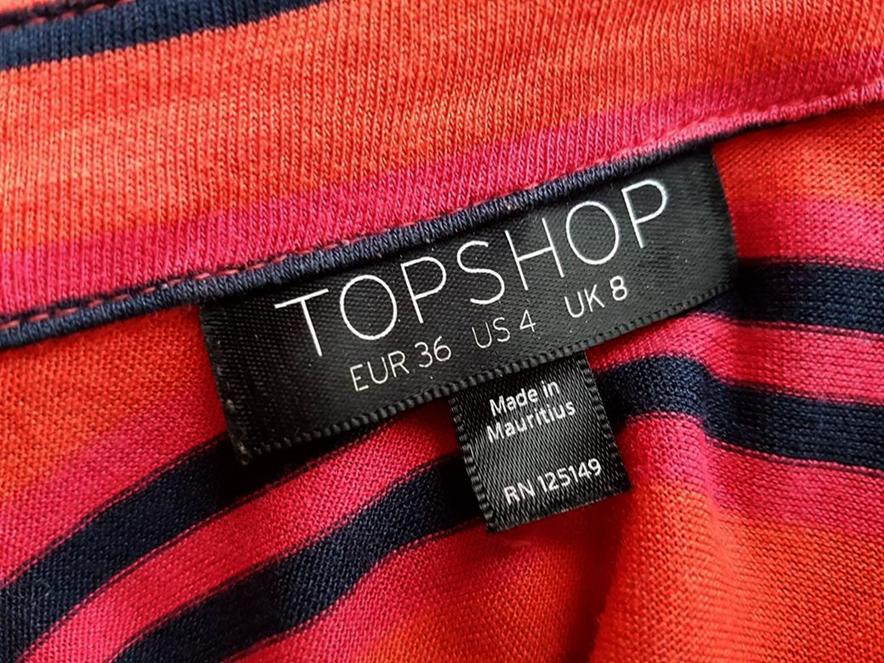 Topshop Rozmiar 36 Kolor Pomarańczowy Pasy Kołnierz Koszula Zapinana Bluzka Bezrękawnik Materiał Wiskoza 100%