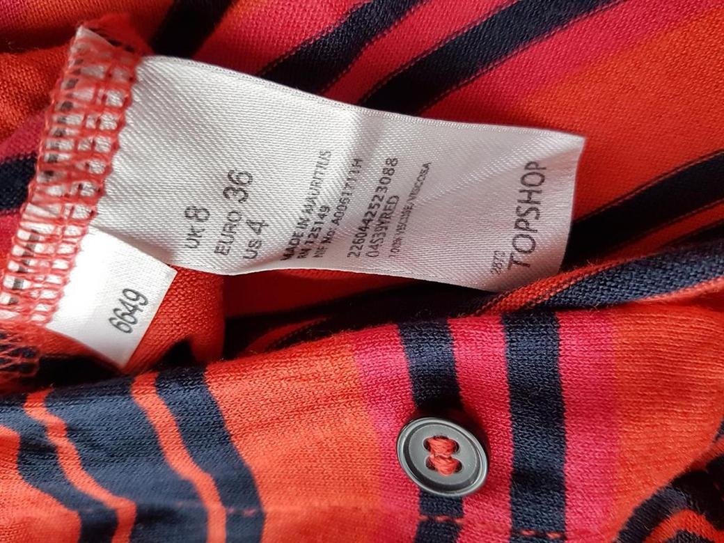 Topshop Rozmiar 36 Kolor Pomarańczowy Pasy Kołnierz Koszula Zapinana Bluzka Bezrękawnik Materiał Wiskoza 100%