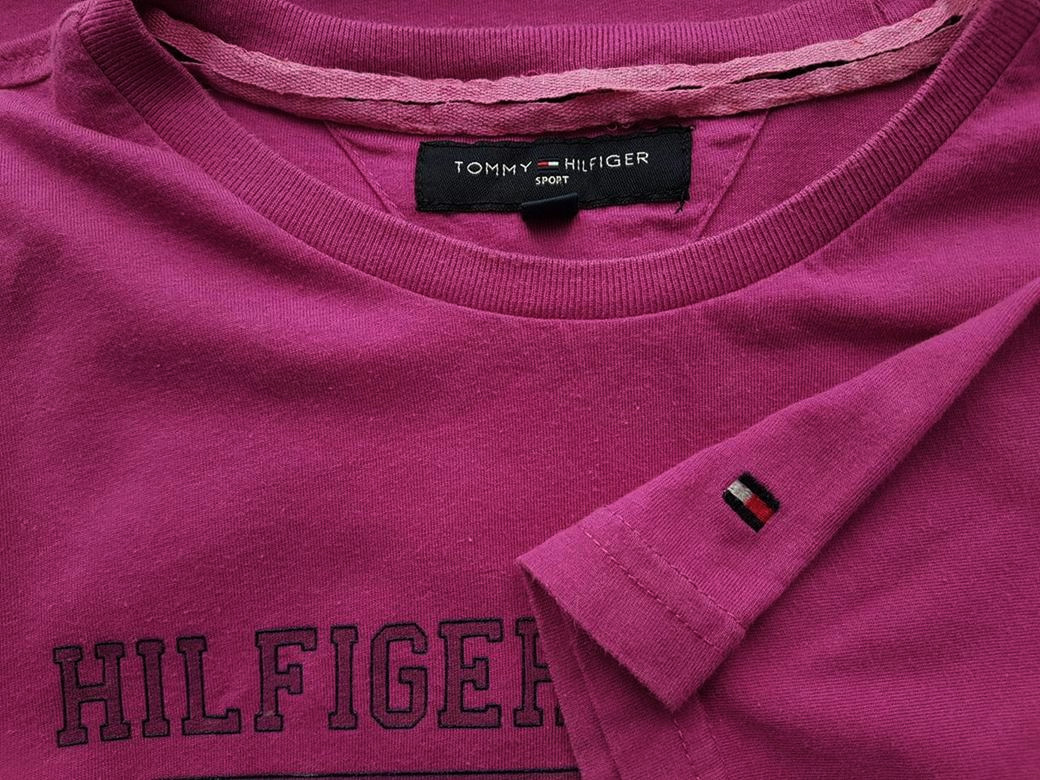 Tommy hilfiger Rozmiar L Kolor Fuksja Męski T-Shirt Krótki rękaw Materiał Bawełna 100%