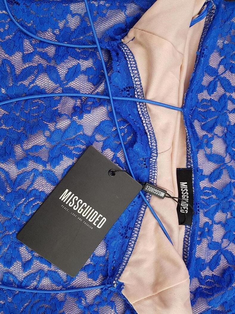 Missguided Rozmiar 38 Kolor Niebieski Odkryte Ramiona Sukienka Bodycon Bezrękawnik Midi