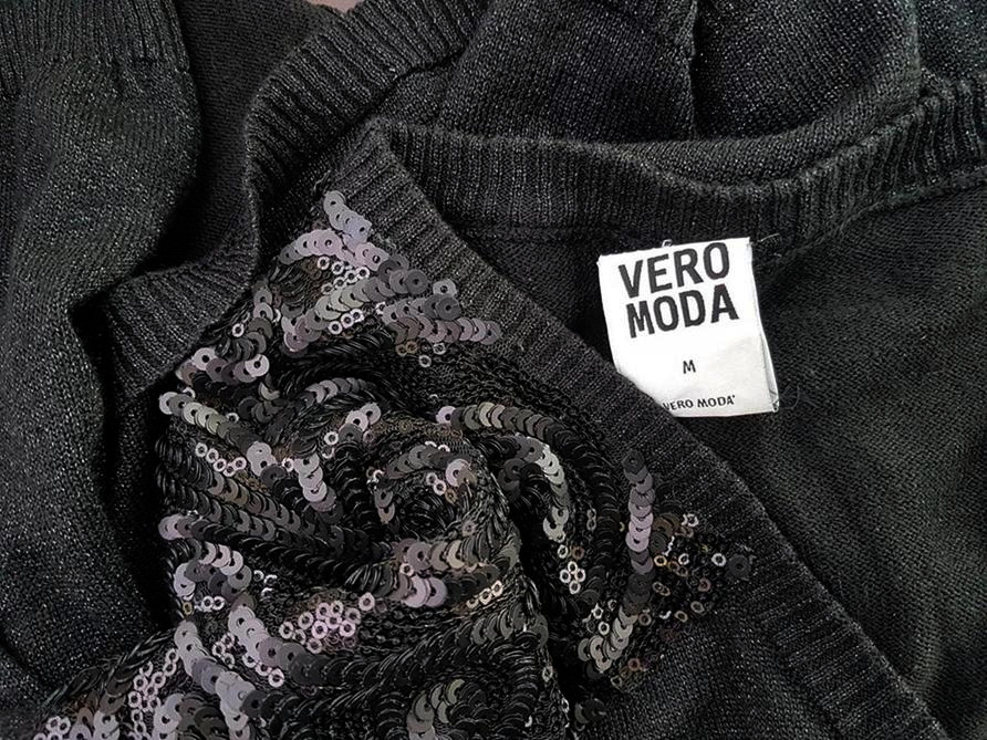 Vero moda Rozmiar M Kolor Czarny W serek Otwarty Kardigan Rękaw 3/4 Materiał Wiskoza Cienka dzianina