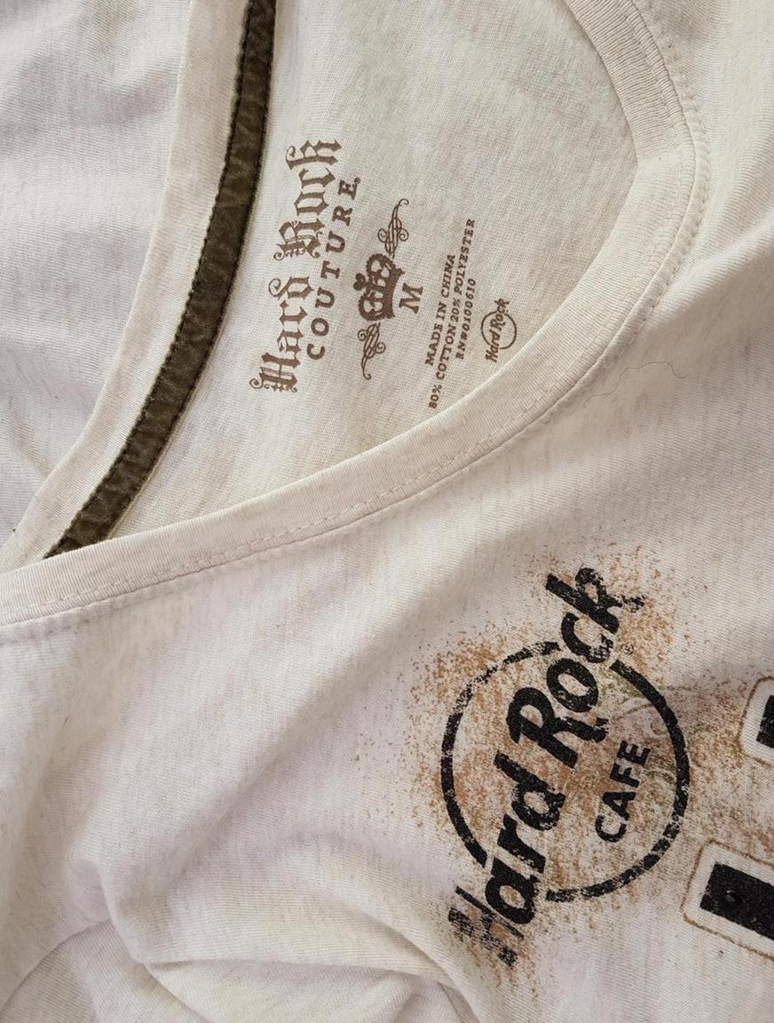 Hard Rock Cafe Rozmiar M Kolor Beżowy Okrągły dekolt T-Shirt Krótki rękaw Materiał Bawełna