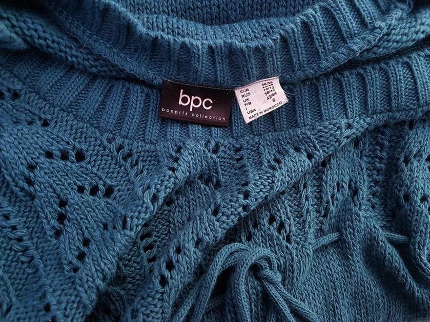 B.p.c fashion bonprix Rozmiar 36/38 Kolor Niebieski Okrągły dekolt Sukienka Sweterkowa Długi rękaw Do Kolan Materiał Akryl 100%