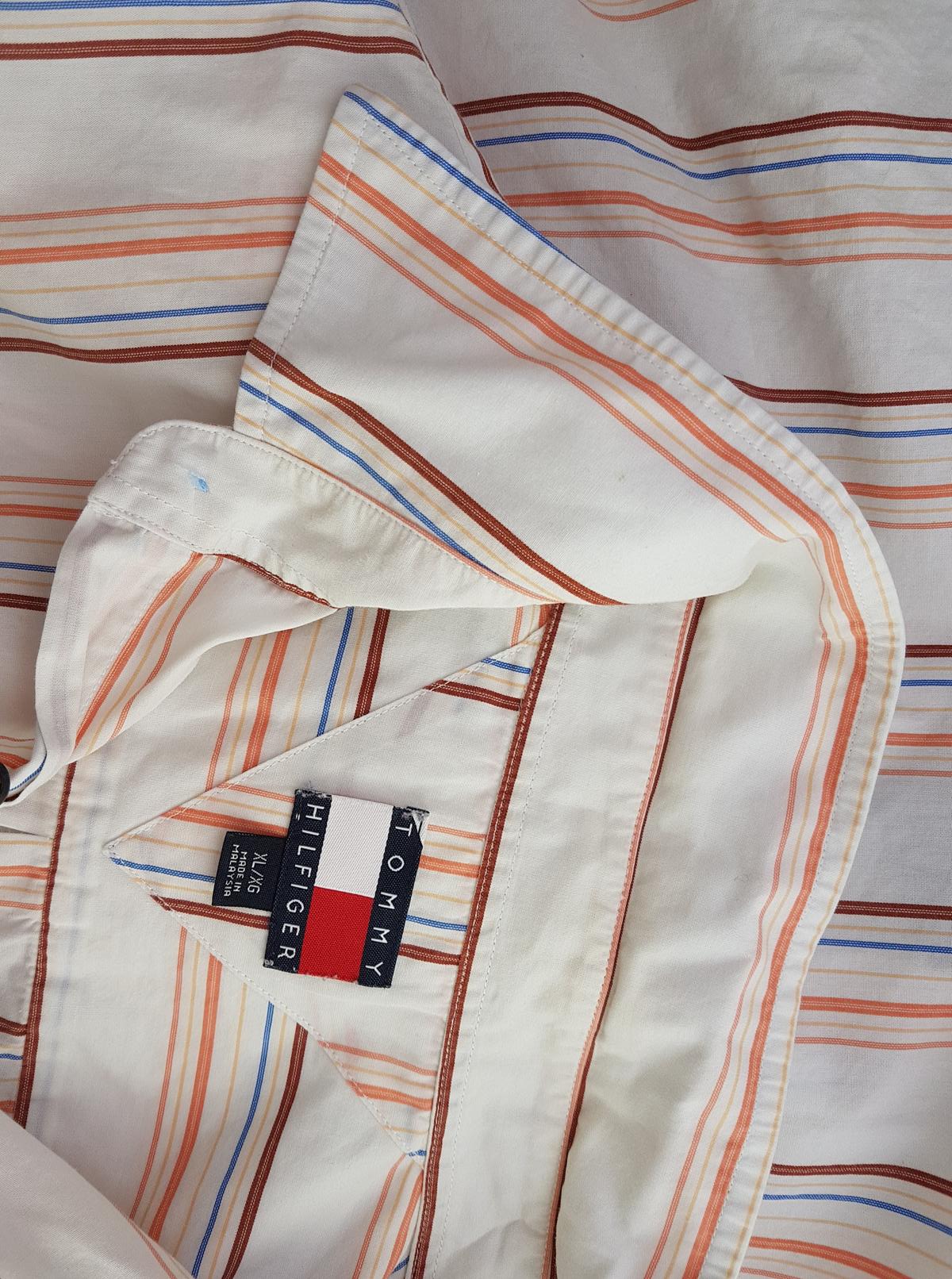 Tommy hilfiger Rozmiar XL Kolor Beżowy Pasy Kołnierz Męska Koszula Casual Długi rękaw Materiał Bawełna 100%