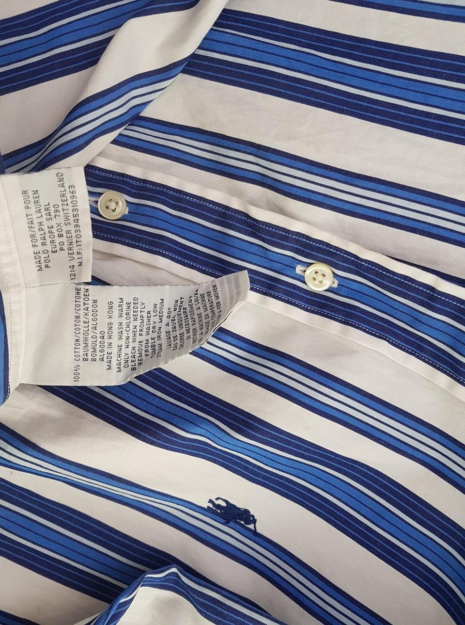 Polo Ralph Lauren Rozmiar 39 Kolor Biały Pasy Kołnierz Męska Koszula Elegancka Krótki rękaw Materiał Bawełna