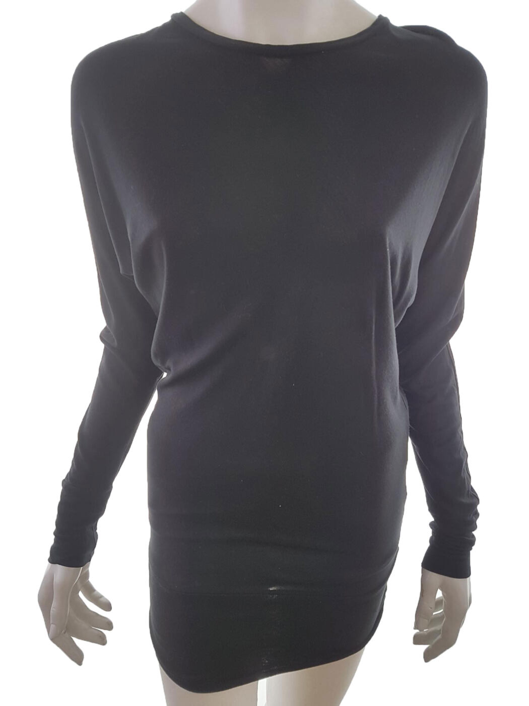 BY MALENE BIRGER Rozmiar XS Kolor Czarny Crew Neck Sukienka Mini Długi rękaw Krótka Materiał Tencel 100%