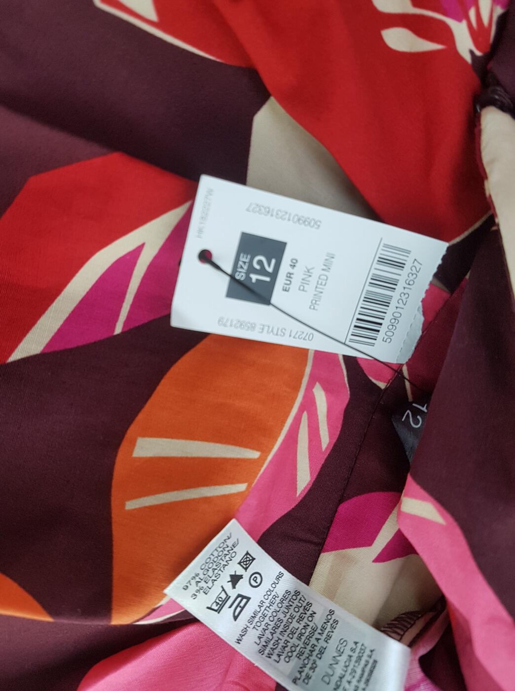 Dunnes Rozmiar 12 (40) Kolor Różowy Spódnica Mini Krótka Materiał Bawełna