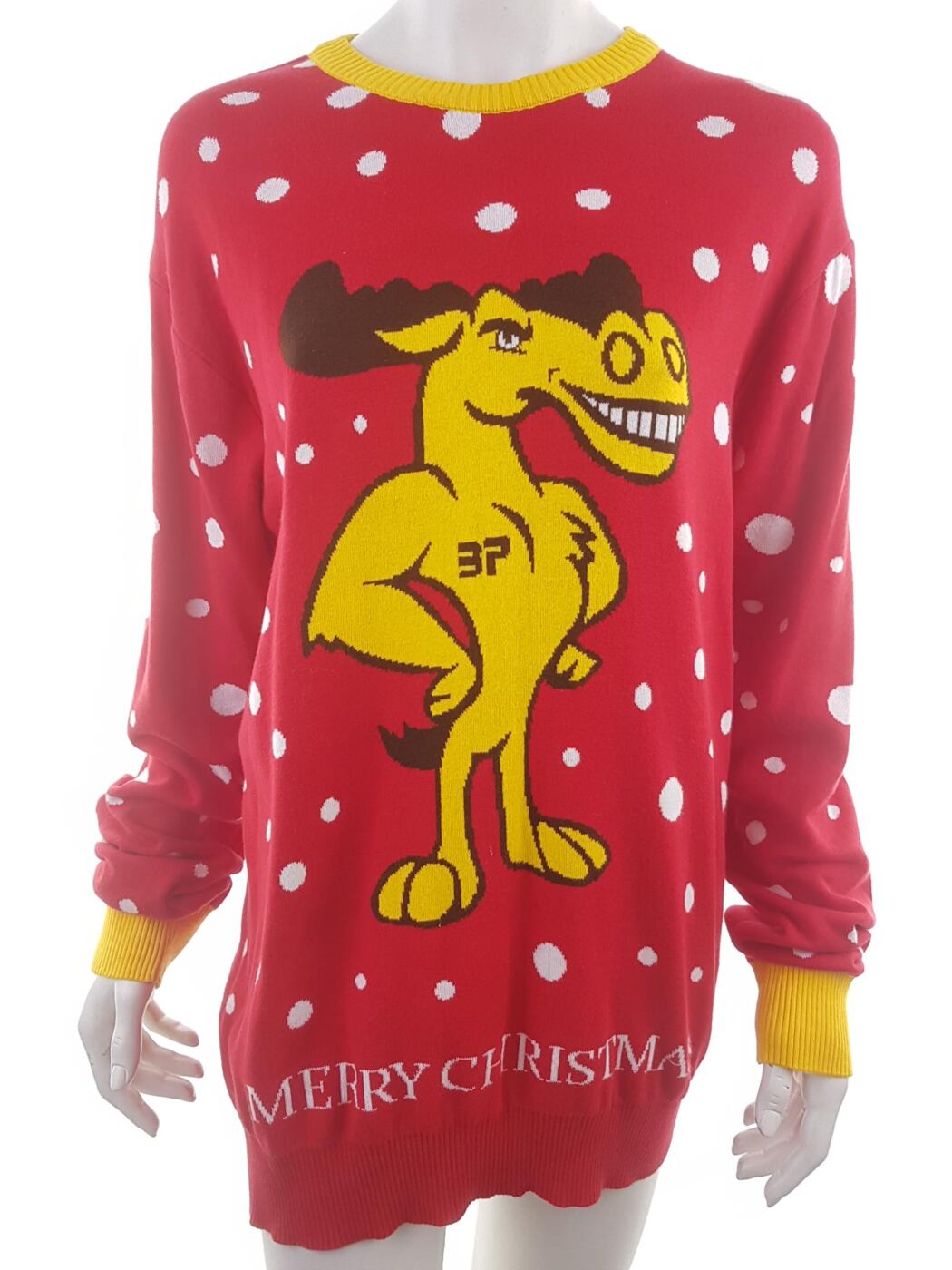 Merry Christmas Rozmiar XL Kolor Czerwony Grochy Crew Neck Sweter Świąteczny Gwiazdka Długi rękaw Cienka dzianina