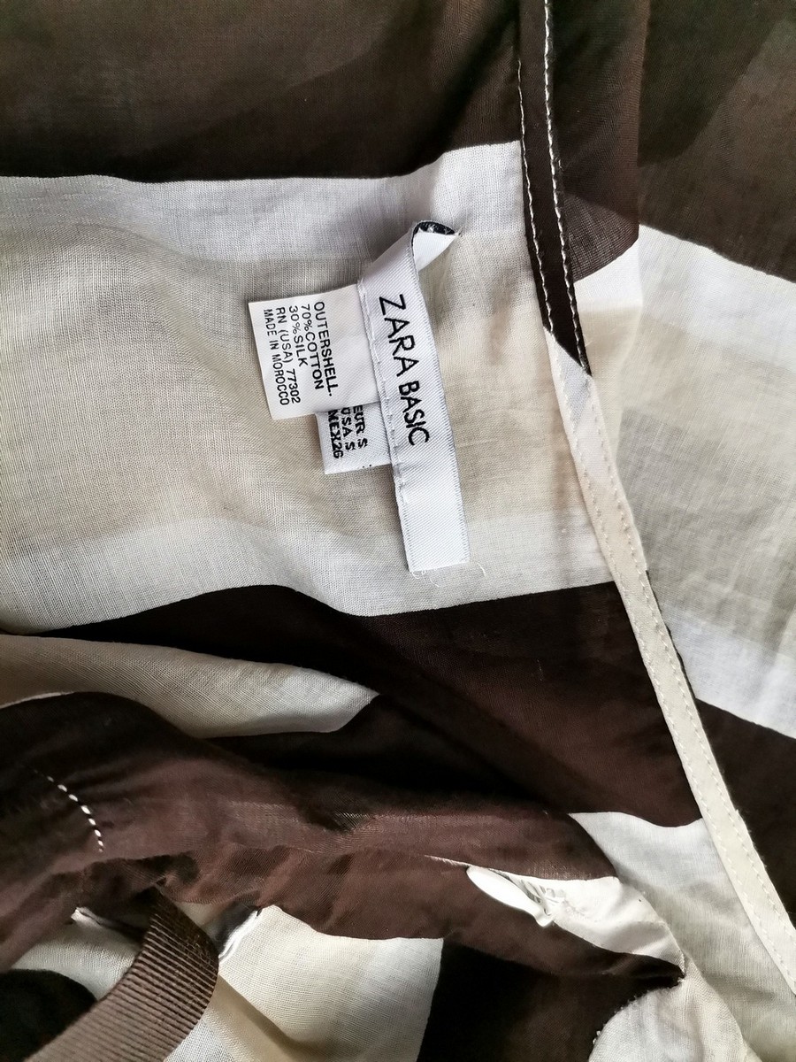 ZARA BASIC Rozmiar S Kolor Brązowy Pasy Kwadratowy dekolt Bluzka Peplum Krótki rękaw Materiał Bawełna