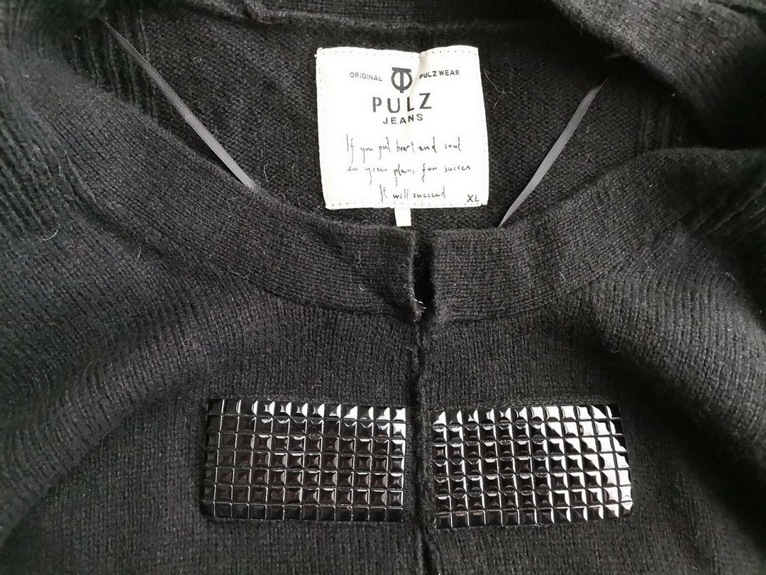 Pulz jeans Rozmiar XL Kolor Czarny Crew Neck Kardigan Zapinany Długi rękaw Materiał Wełna Cienka dzianina