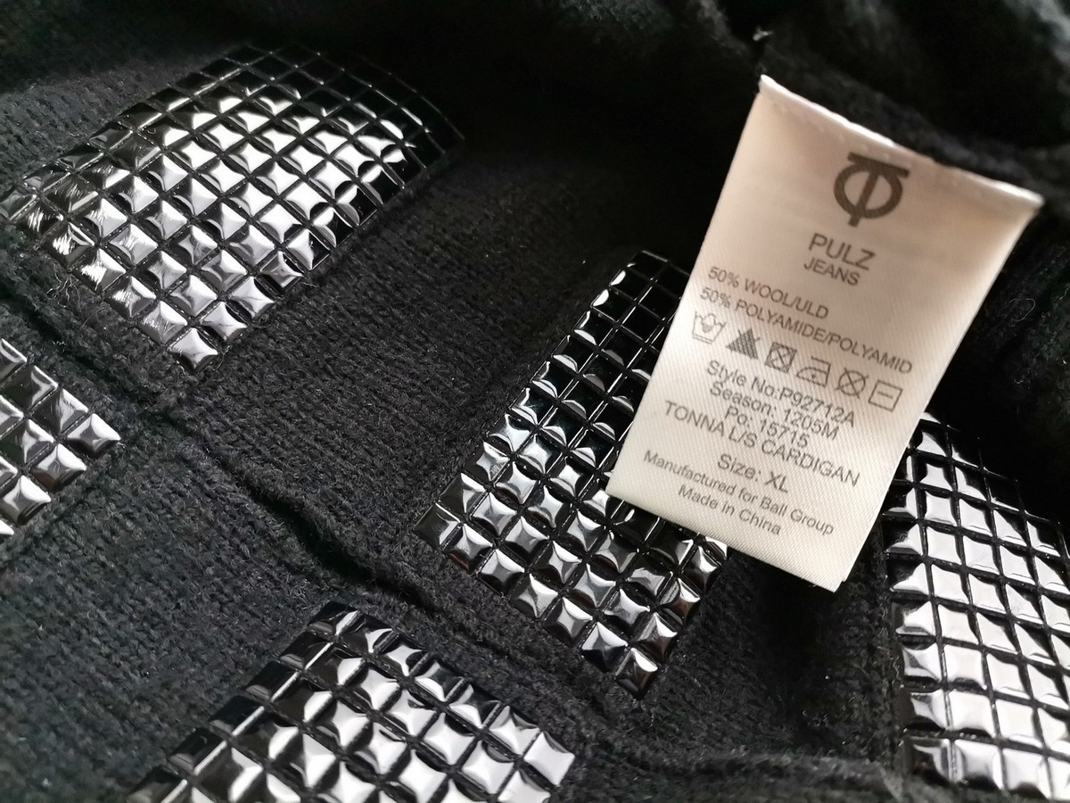 Pulz jeans Rozmiar XL Kolor Czarny Crew Neck Kardigan Zapinany Długi rękaw Materiał Wełna Cienka dzianina