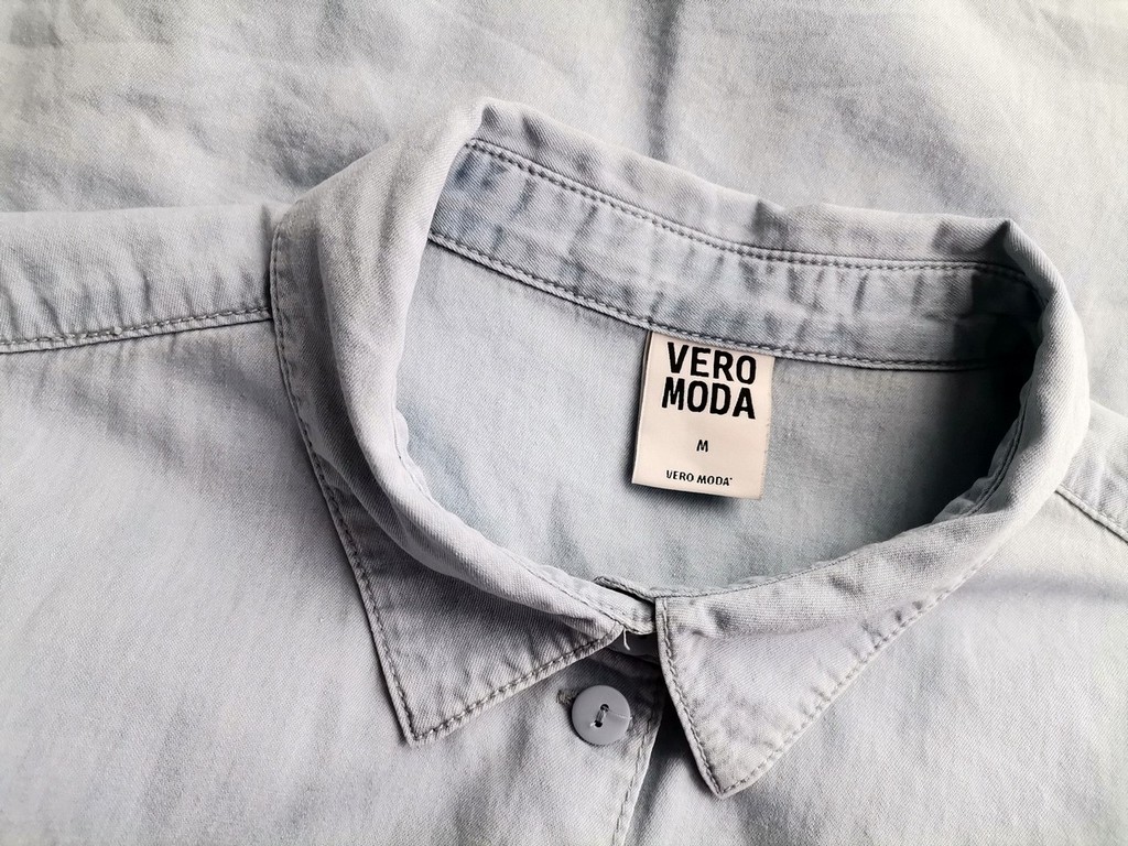 Vero moda Rozmiar M Kolor Niebieski Kołnierz Koszula Zapinana Bluzka Długi rękaw Materiał Bawełna 100%