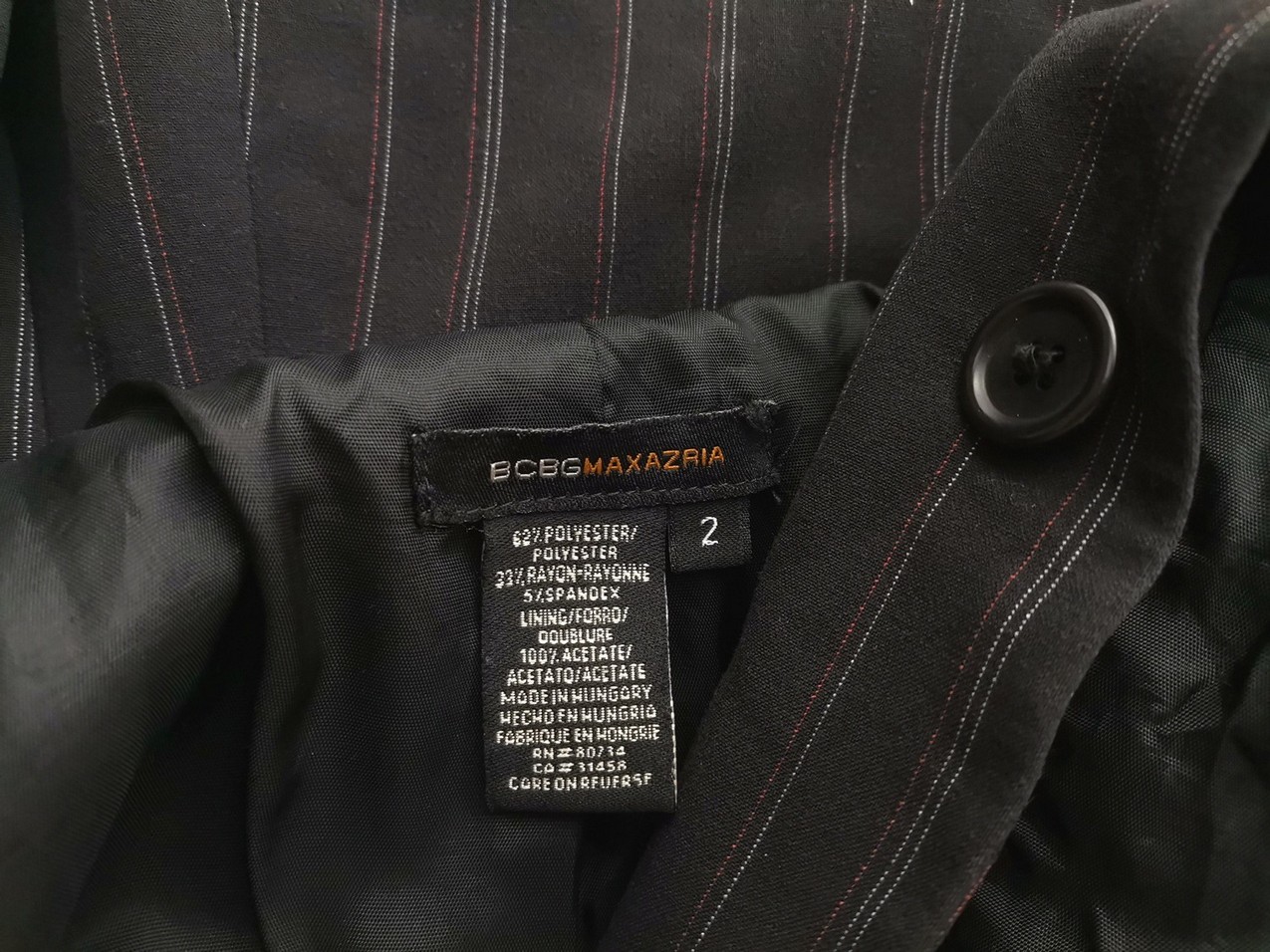 BCBG MAXAZRIA Rozmiar 2 (36) Kolor Czarny Pasy Kołnierz Żakiet z zapięciem Długi rękaw