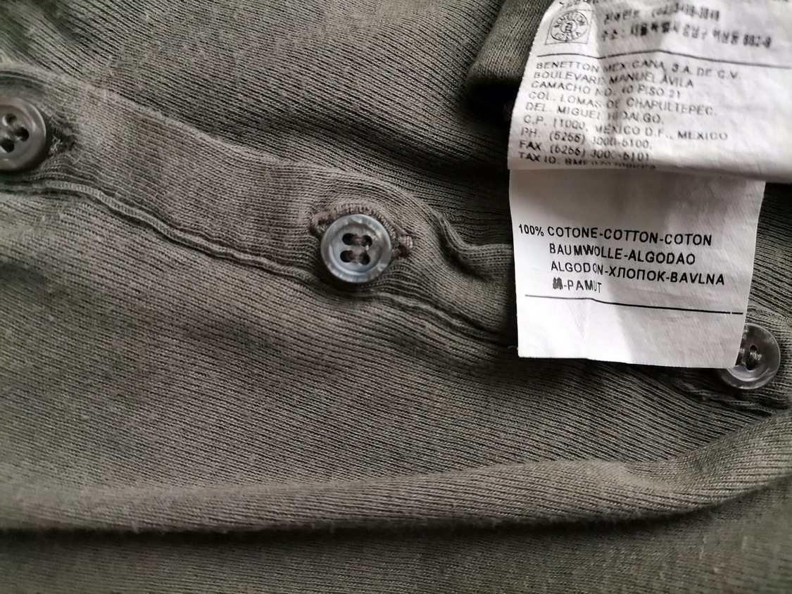 Sisley Rozmiar S Kolor Khaki Henley Bluzka Popover Guziki Długi rękaw Materiał Bawełna 100%