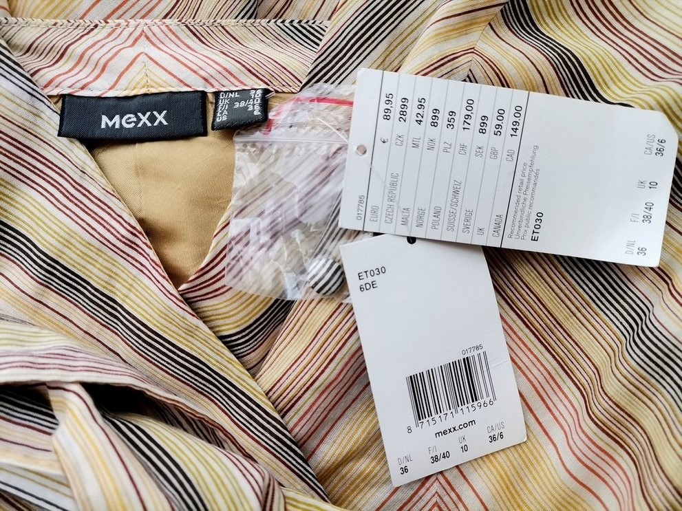 Mexx Rozmiar 36 Kolor Żółty Pasy Halter Sukienka A-Line Bezrękawnik Midi Materiał Bawełna 100%