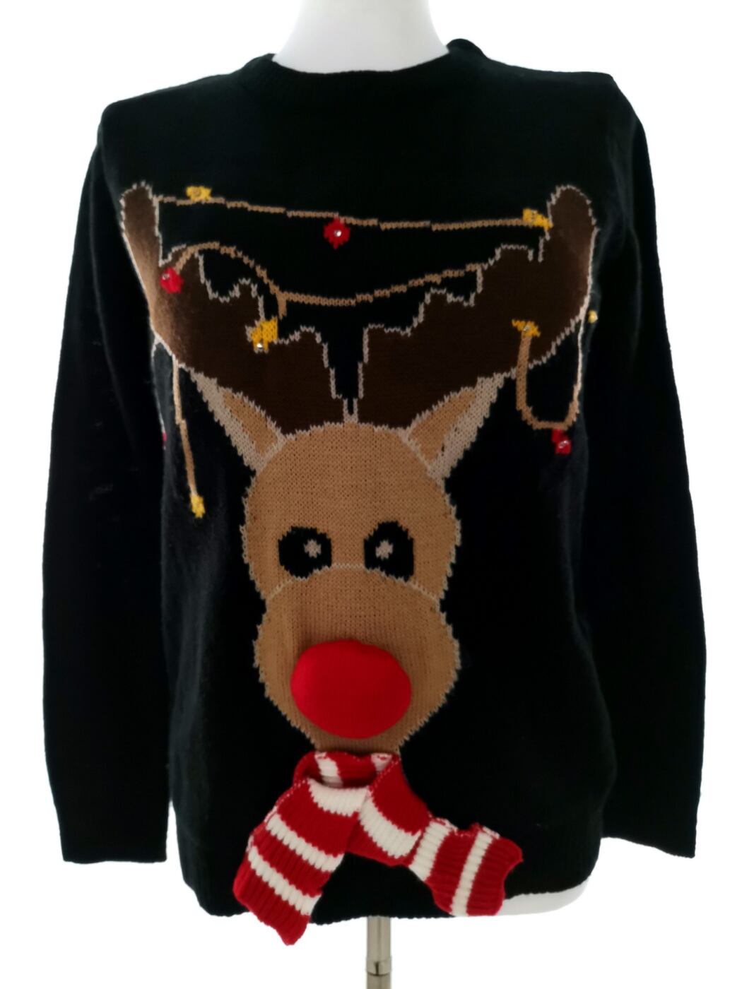 Merry Christmas Rozmiar 38-40 Kolor Czarny Crew Neck Sweter Świąteczny Gwiazdka Długi rękaw Cienka dzianina