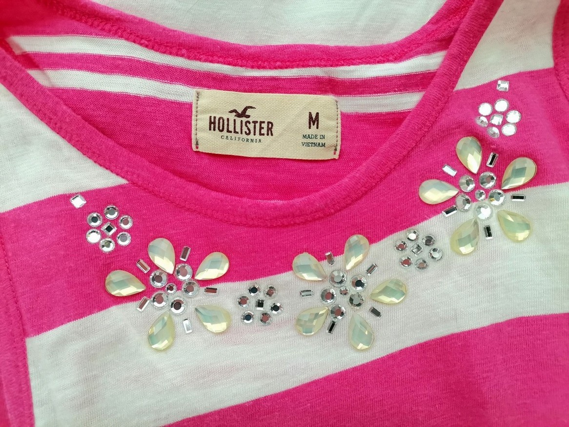 Hollister Rozmiar M Kolor Biały Pasy Crew Neck Bluzka Bezrękawnik Materiał Bawełna