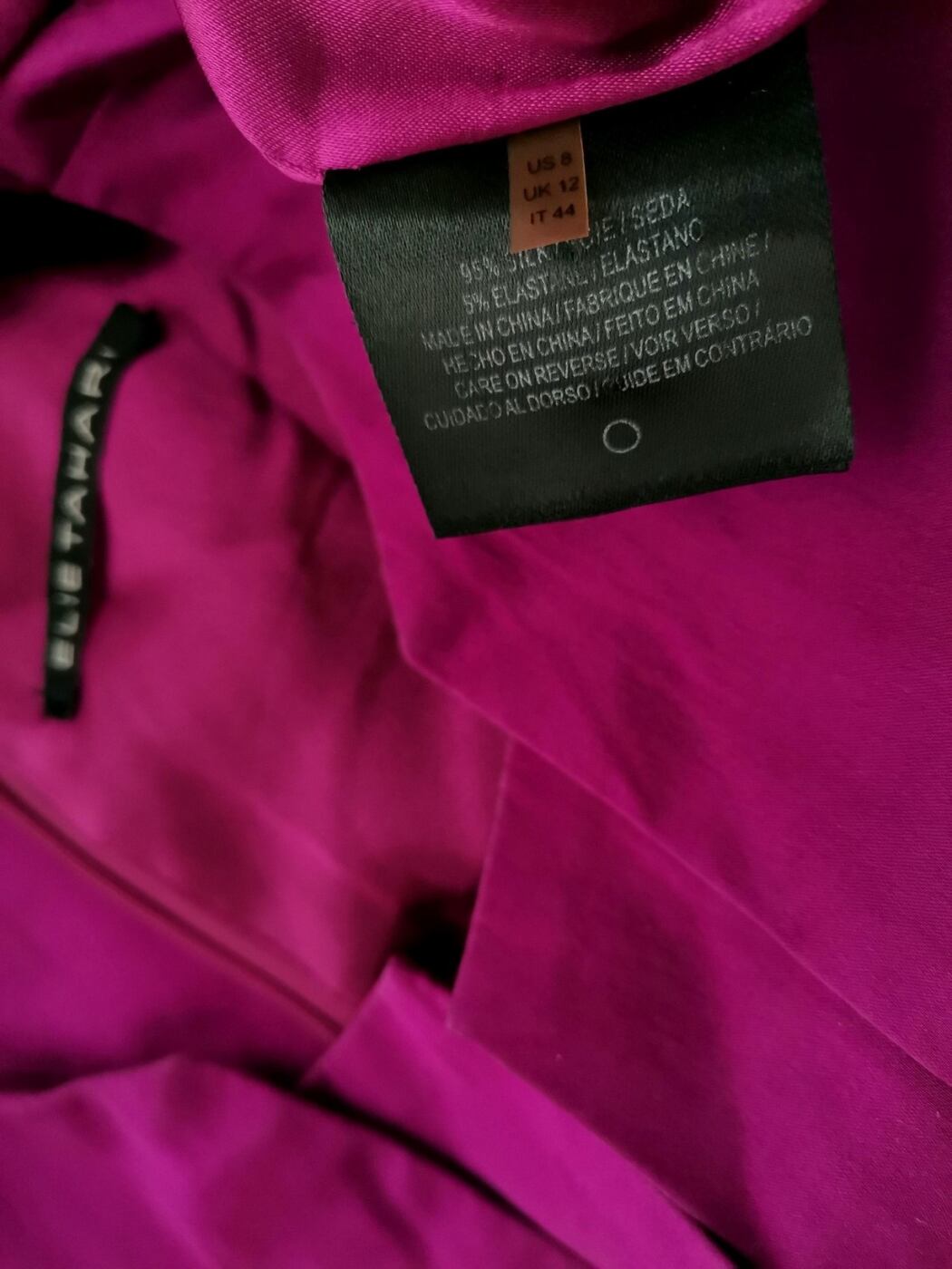 Elie Tahari Rozmiar S Kolor Fuksja Split Crew Neck Sukienka Sheath Bezrękawnik Midi Materiał Jedwab