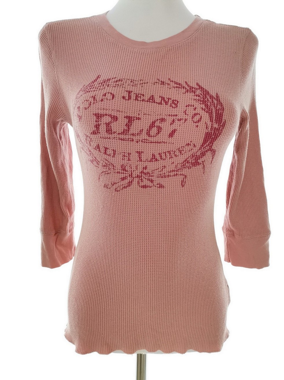 Ralph Lauren Rozmiar M Kolor Pudrowy Róż Crew Neck Bluzka Rękaw 3/4 Materiał Modal