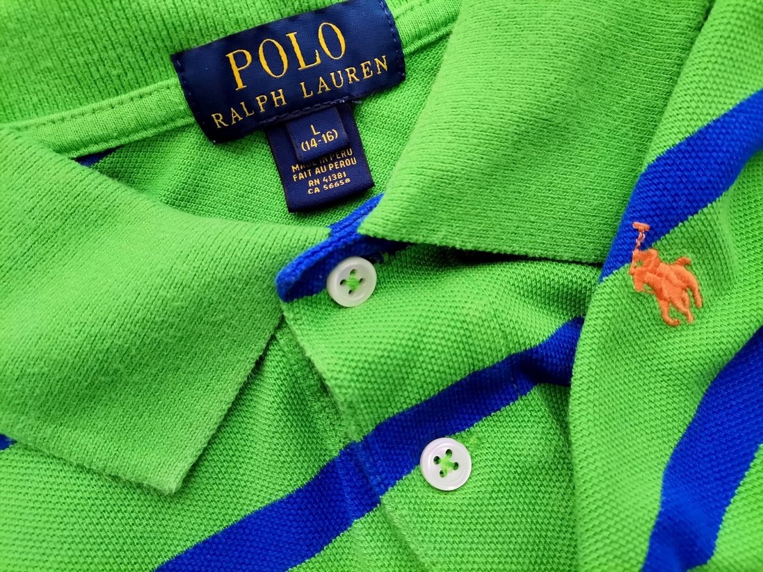 Ralph Lauren Rozmiar L Kolor Zielony Pasy Kołnierz Koszulka Polo Krótki rękaw Materiał Bawełna 100%