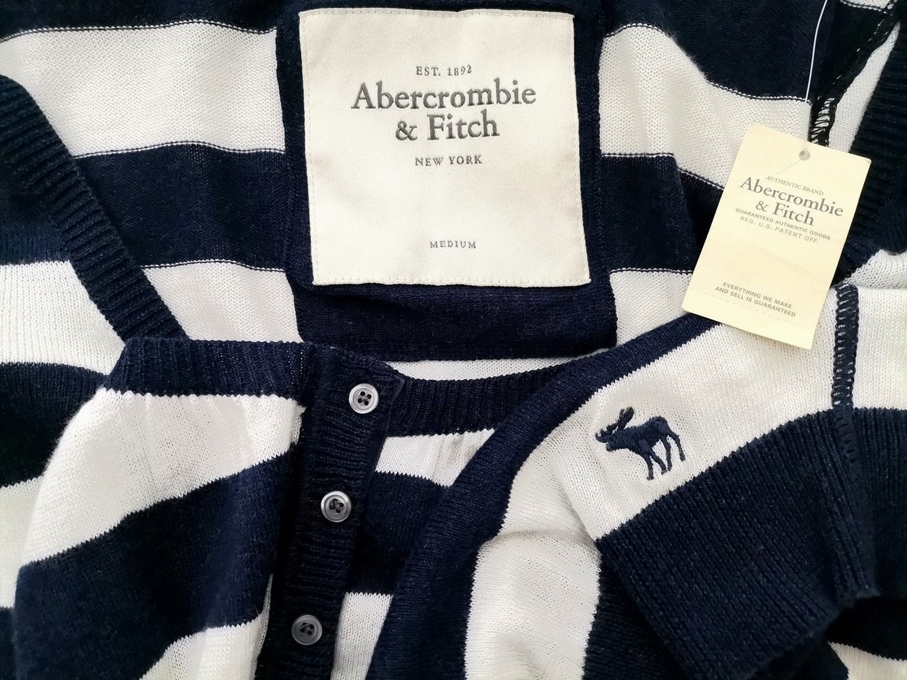 ABERCROMBIE & FITCH Rozmiar M Kolor Granatowy Pasy Dekolt U Sweter Rękaw 3/4 Materiał Bawełna 100% Cienka dzianina