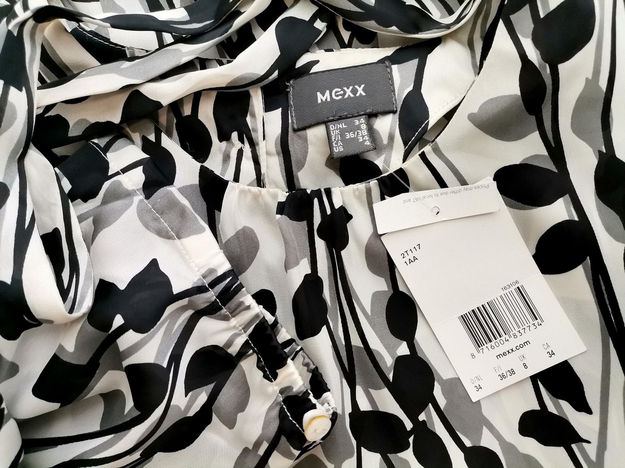 Mexx Rozmiar 34 Kolor Biały Roślinny Liście Crew Neck Bluzka Krótki rękaw