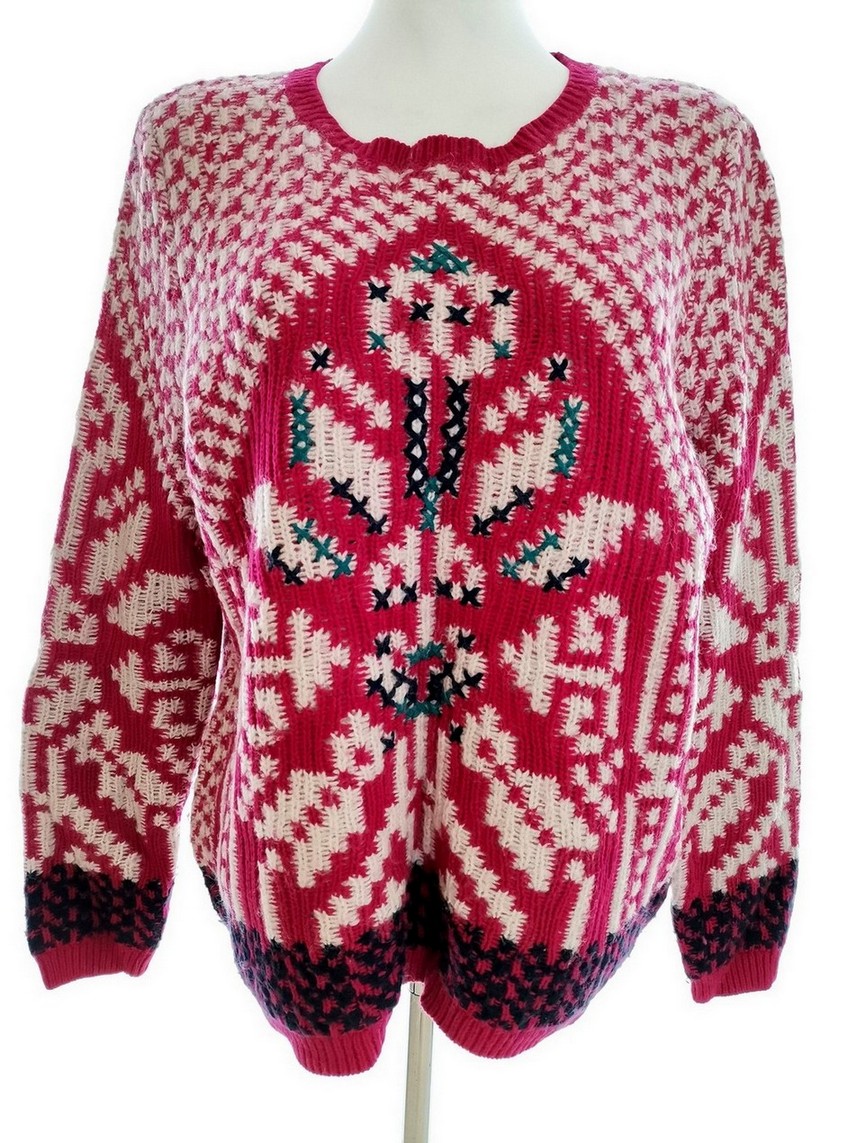 Rozmiar 16 (44) Kolor Różowy Crew Neck Sweter Długi rękaw Materiał Bawełna Gruba dzianina