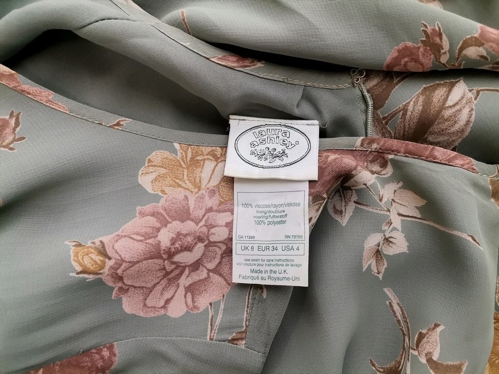 Laura ashley Rozmiar 8 (34) Kolor Khaki Crew Neck Sukienka Maxi Krótki rękaw Długa Materiał Wiskoza 100%