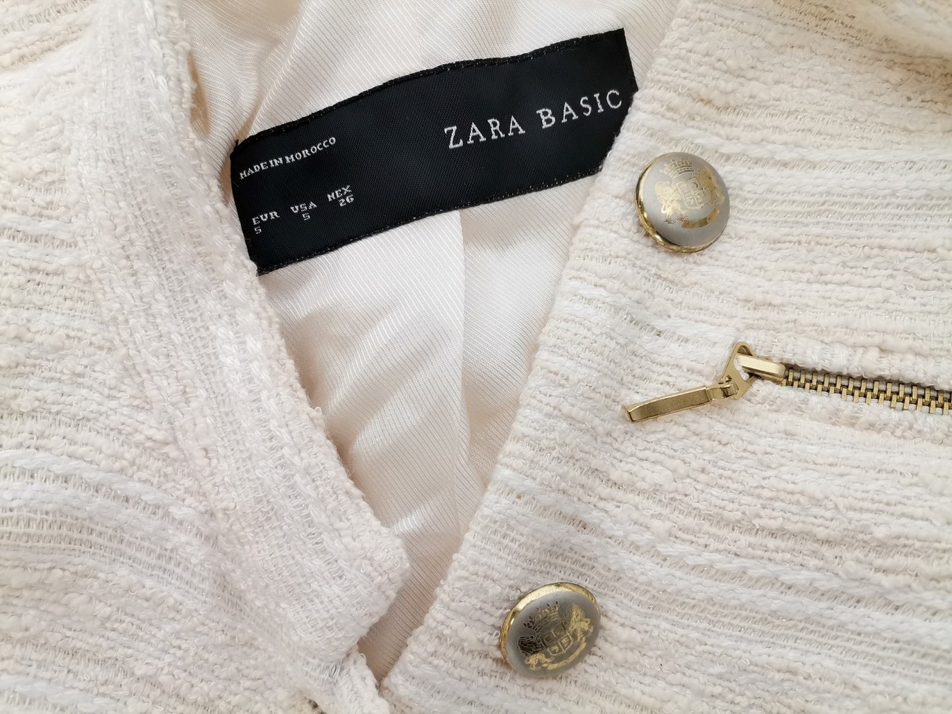 ZARA BASIC Rozmiar S Kolor Kremowy Kołnierz Żakiet z zapięciem Długi rękaw Materiał Bawełna