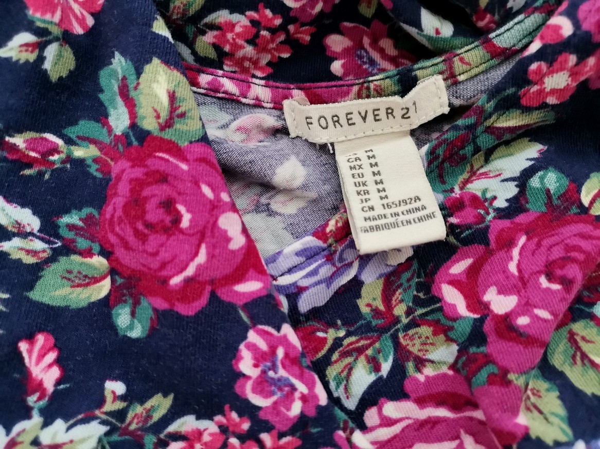 Forever 21 Rozmiar M Kolor Kolorowa Okrągły dekolt Tunika Bluzka Krótki rękaw Materiał Bawełna