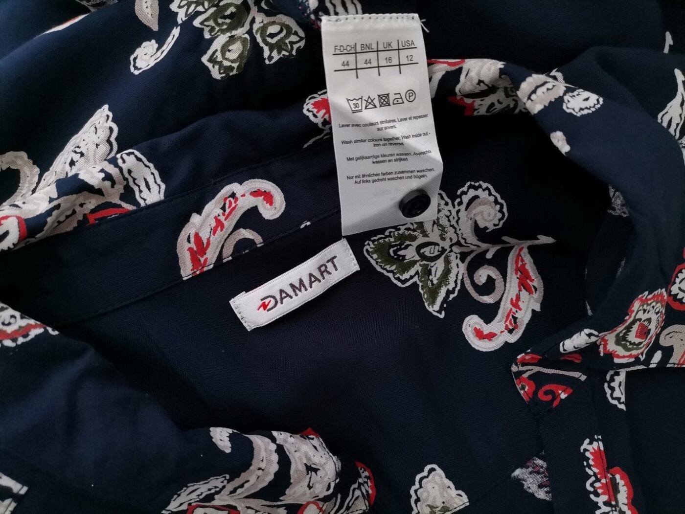 Damart Rozmiar 44 Kolor Granatowy Split Crew Neck Sukienka Koszulowa Krótki rękaw Midi Materiał Wiskoza 100%