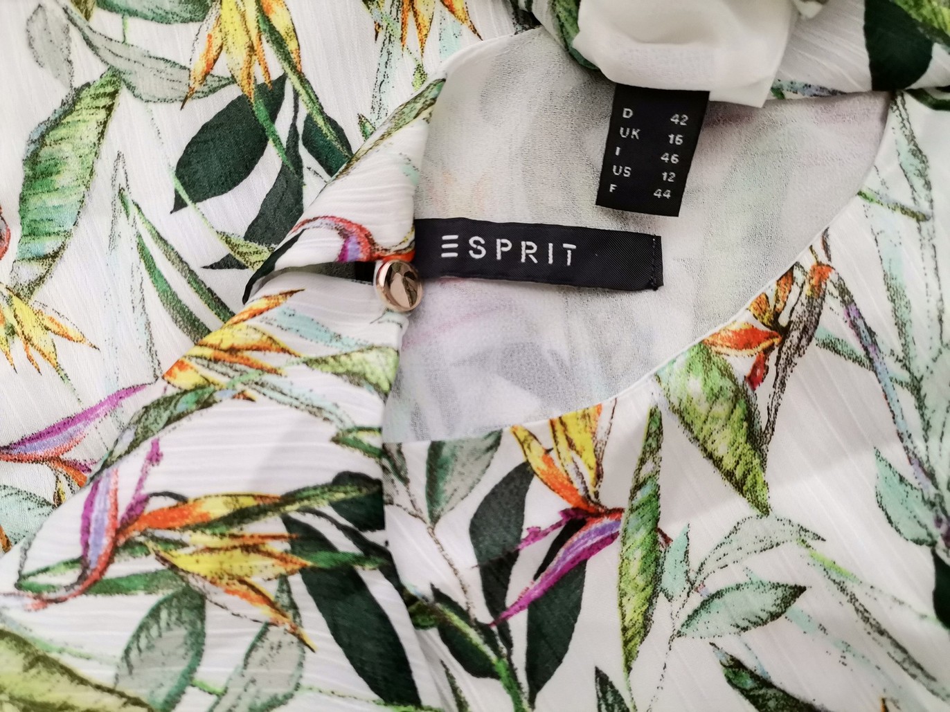 Esprit Rozmiar 42 Kolor Biały Roślinny Liście Crew Neck Bluzka Peplum Bezrękawnik